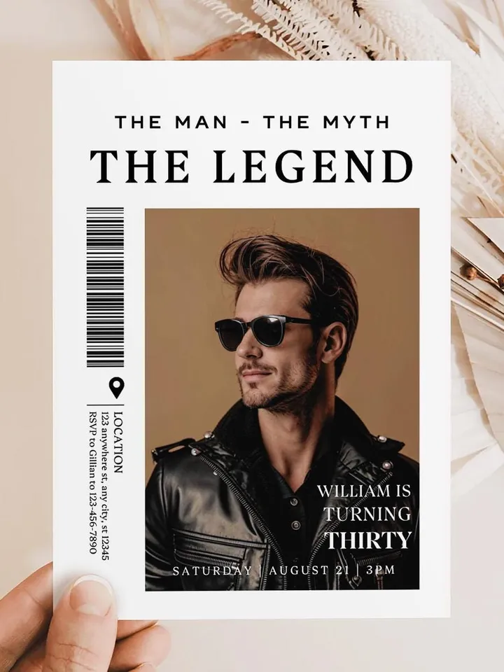 The Man The Myth The Legend 30th Birthday Invitation, THIRTY, Editable Printable, 30th Party Text Invite, Instant Download, Canva Template