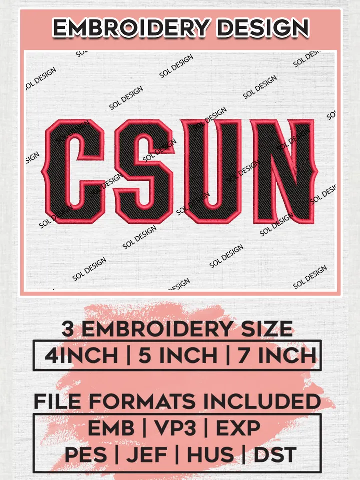 CSUN Team Letter Logo Embroidery Design Files, NCAA Cal State Northridge Matadors Machine Embroidery, NCAA Teams, Game Day, 3 sizes, NCAA Machine embroidery designs, Digital Download