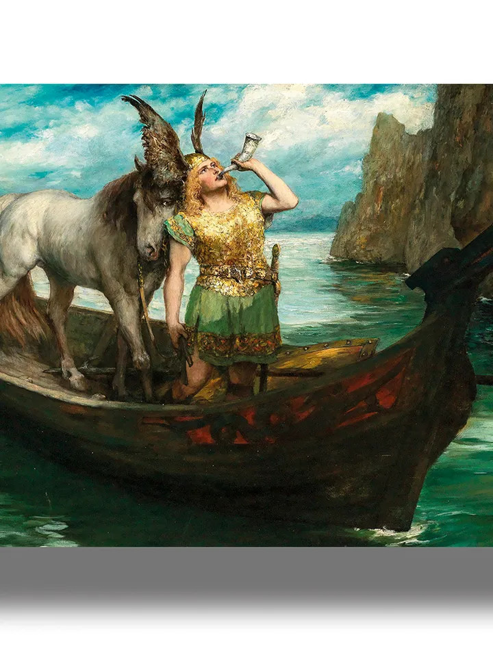 Heimdall trumpets his Horn. Scene from the Edda.