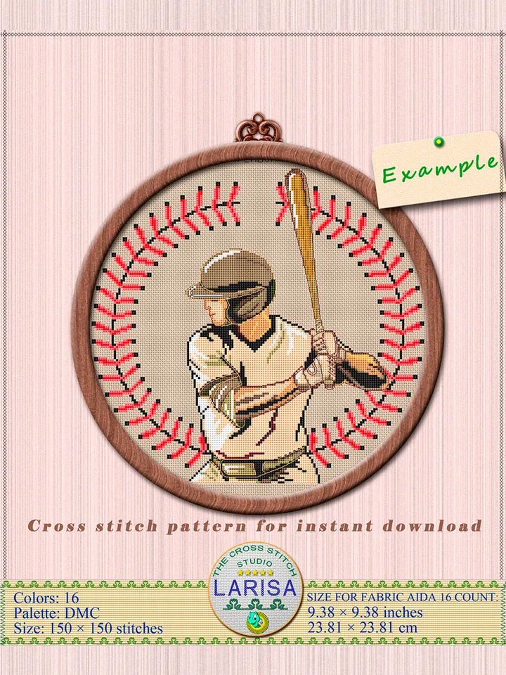 Baseball Cross Stitch Pattern | Baseball Player