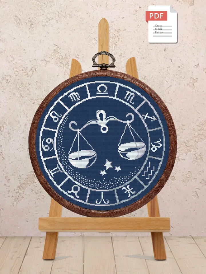 Libra Silver Cross Stitch Pattern, Zodiac Cross Stitch, Astrology Cross Stitch, Libra Pattern, Zodiac Sign Cross Stitch, Libra #zdc020