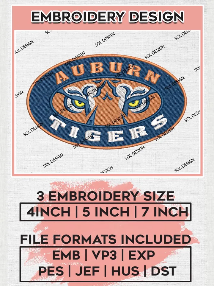 Auburn Tigers NCAA Football Team Logo Machine Embroidery Design, NCAA Auburn Tigers Team Design Design files, NCAA Team Embroidery Designs, NCAA Machine Embroidery Designs, Digital Download