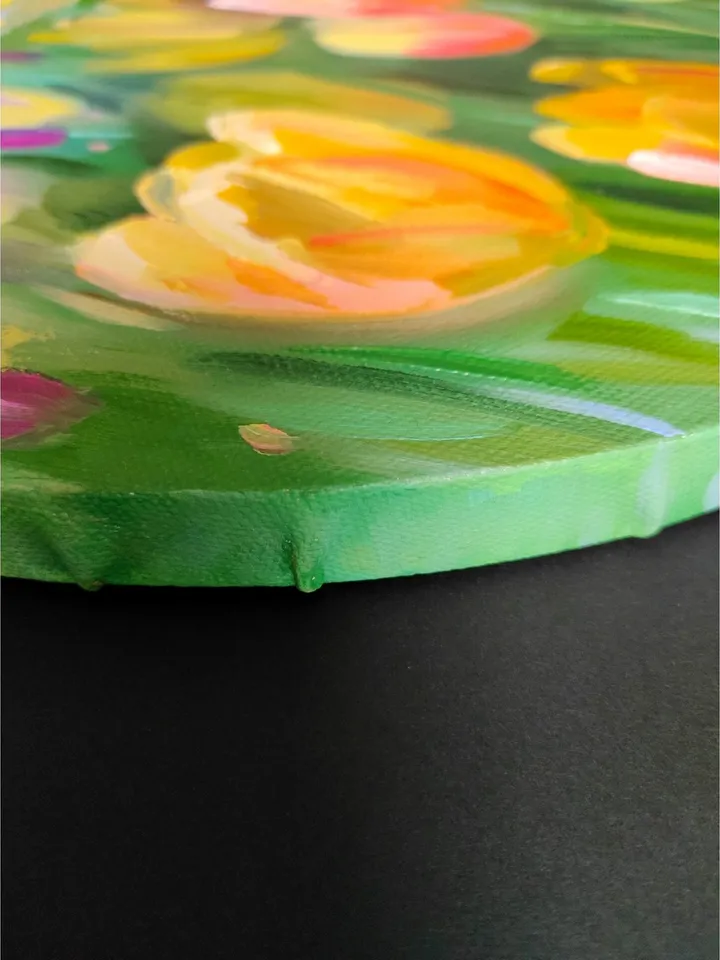Tulip painting Flower Original Art Floral Artwork oil painting on canvas round artwork Tulip field canvas painting