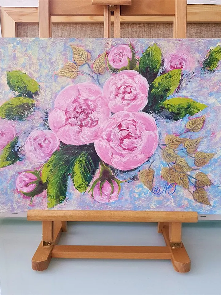Pink Peony Painting Flower Original Art Floral Bouquet Wall Art Acrylic Painting