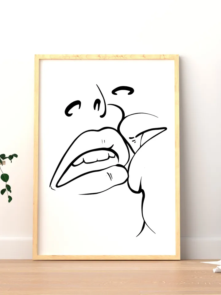 Kissing Lips, Couple Line Drawing, Kissing Line Art, Minimalist Wall Art, Minimalist Wall Art, Kiss Poster, Couple Line Drawing, Love Print