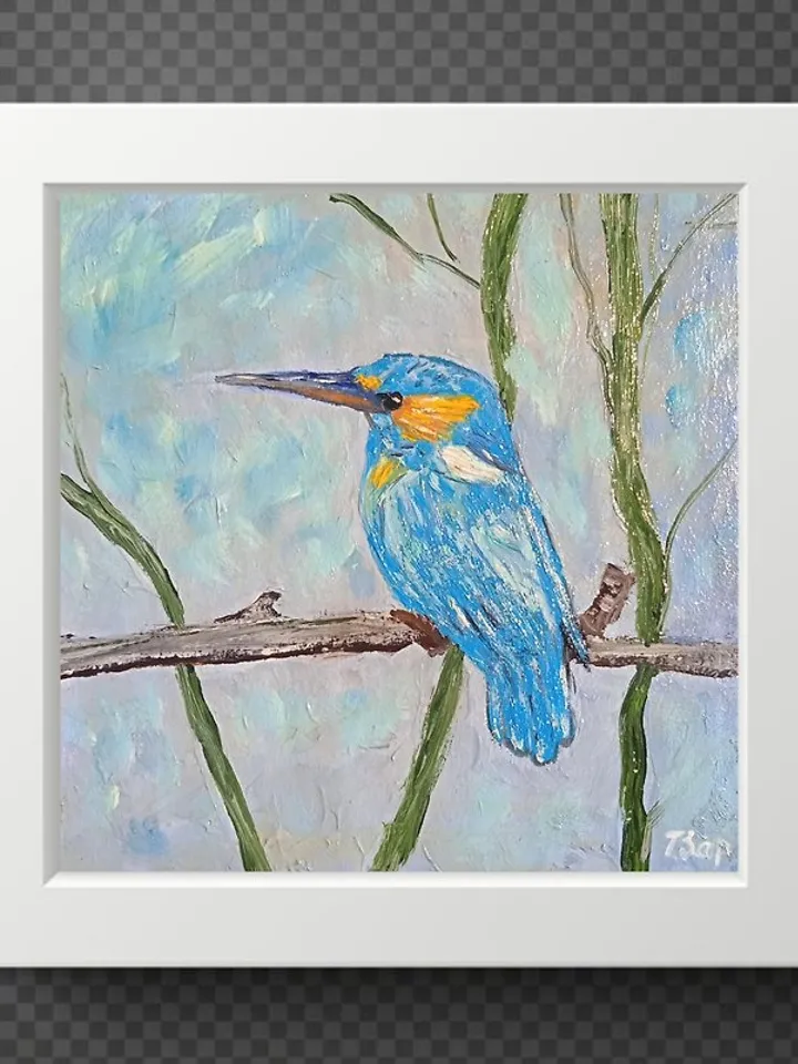 Painting with birds Original painting Blue Bird 15x15cm Bird Art for Bird Lovers