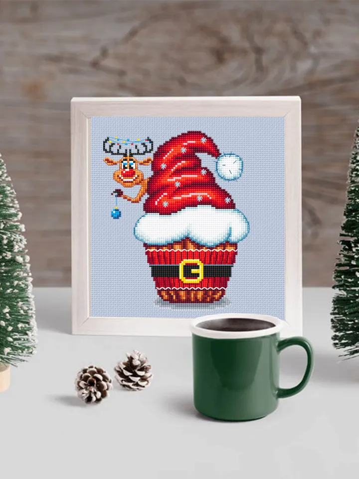 Christmas cupcake cross stitch pattern PDF download Winter dessert cross stitch chart Modern Christmas pattern Cute christmas gift DIY #N38