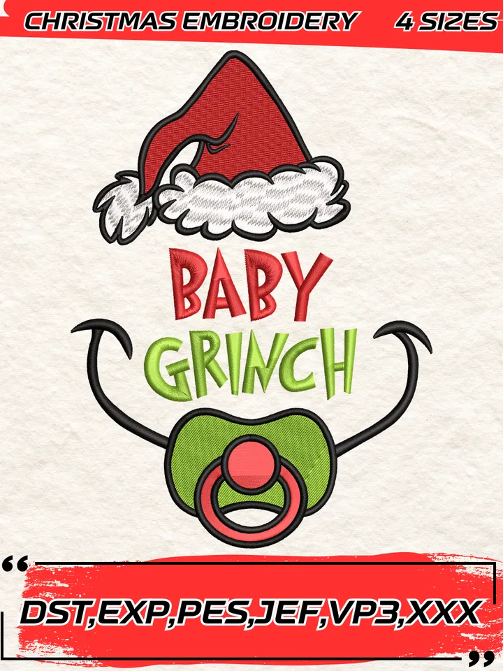 Baby Grinch Christmas Embroidery Design,Christmas Embroidery Design,4 Sizes,Digital Download
