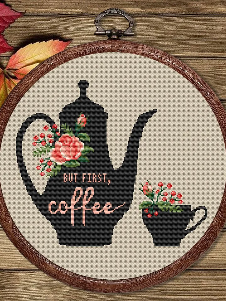 But First Coffee Cross Stitch Pattern, Kitchen Cross Stitch, Embroidery Coffee , Cup of Tea Cross Stitch Pattern, Modern Cross Stitch #kt003