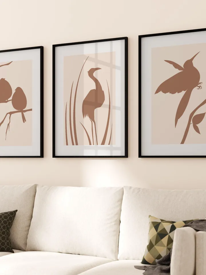 Minimalist Bird Wall Art Boho Bird Poster Abstract Nature Silhouettes Modern Brown Decor Scandinavian Style Contemporary Bird Print Digital