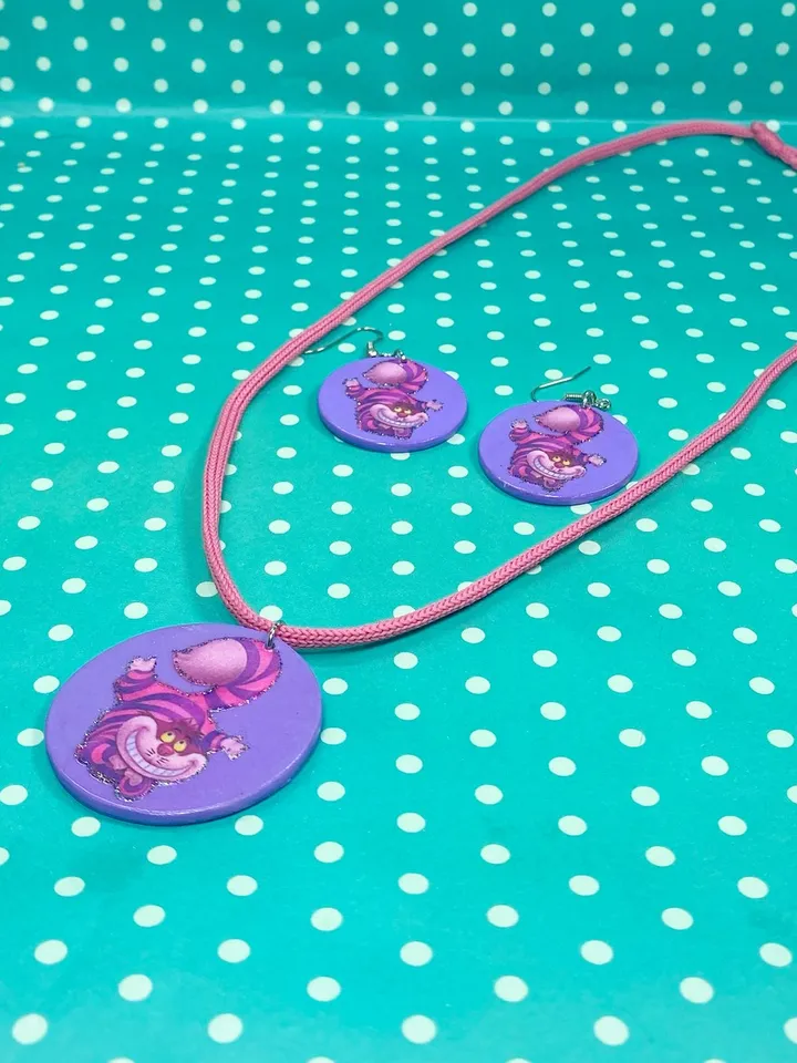 Handmade jewelry set. Cheshire Cat. Bijouterie.