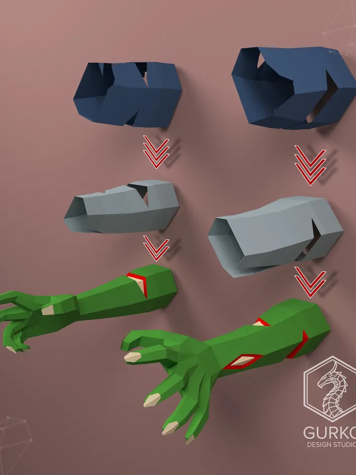 Zombie Hands Papercraft, Digital Template, PDF Download, Gurko, 3D Low Poly, Pepakura, DIY Origami Sculpture, Paper Decor, DIY Gift