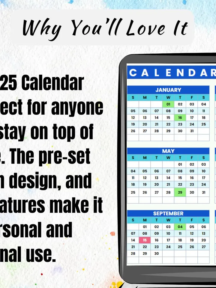 2024-25 Calendar Template with Holidays | Printable & Editable Google Sheets Calendar |Monthly Yearly Planner | Customizable Holiday Planner
