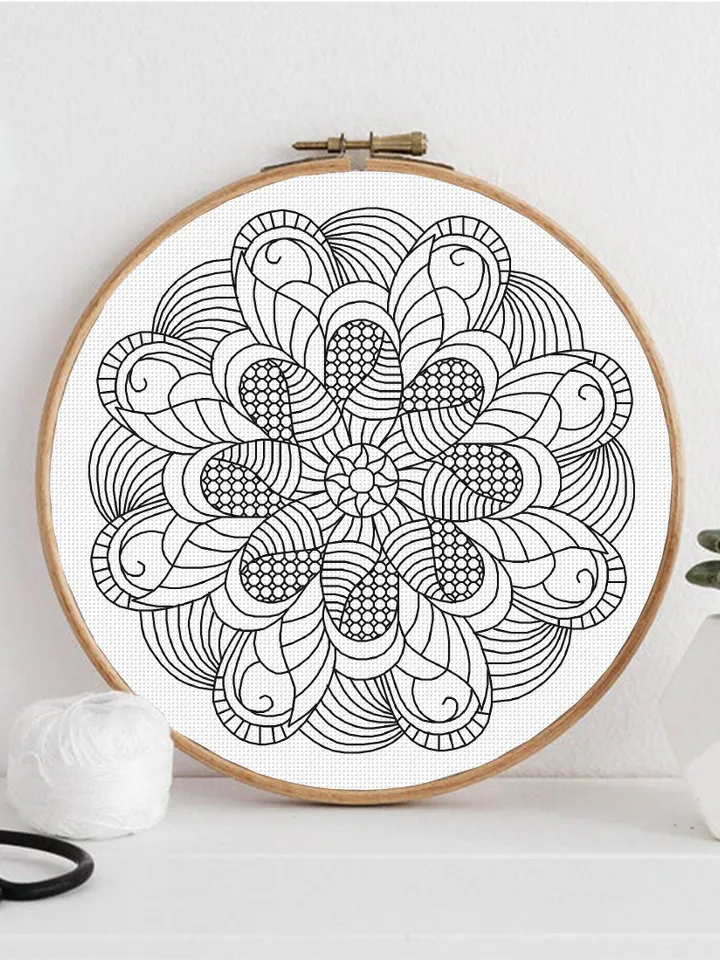 Geometric mandala blackwork pattern PDF Blackwork mandala embroidery download PDF, Backstitch chart, Mandala cross stitch, Home decor #W29