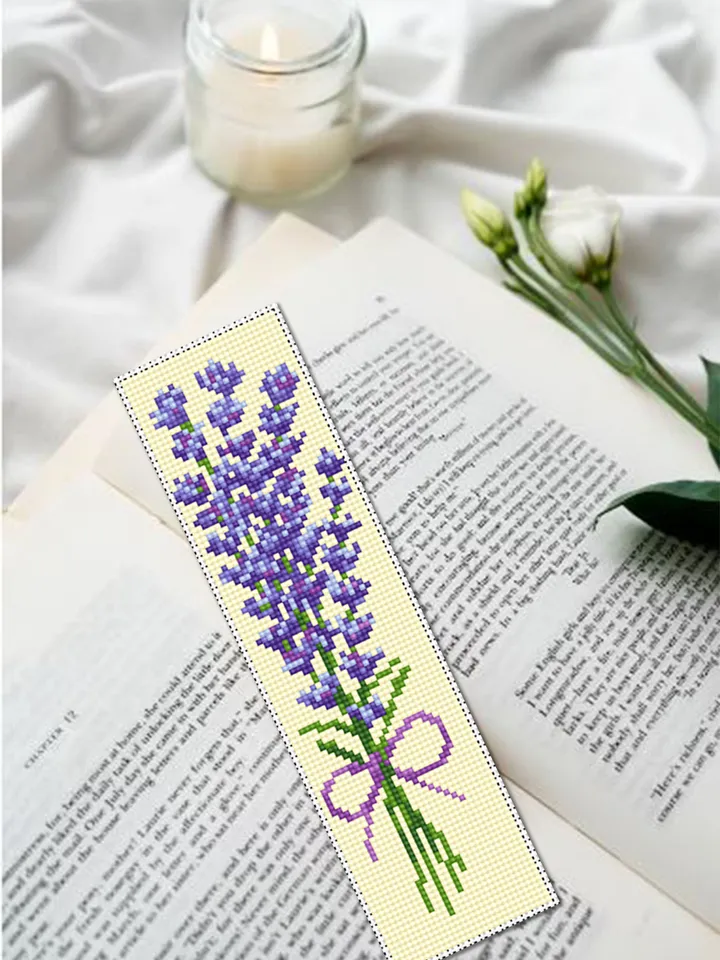 Lavender bookmark cross stitch pattern PDF download Lavender bouquet cross stitch chart, Flower bookmark pattern digital PDF for women #B264