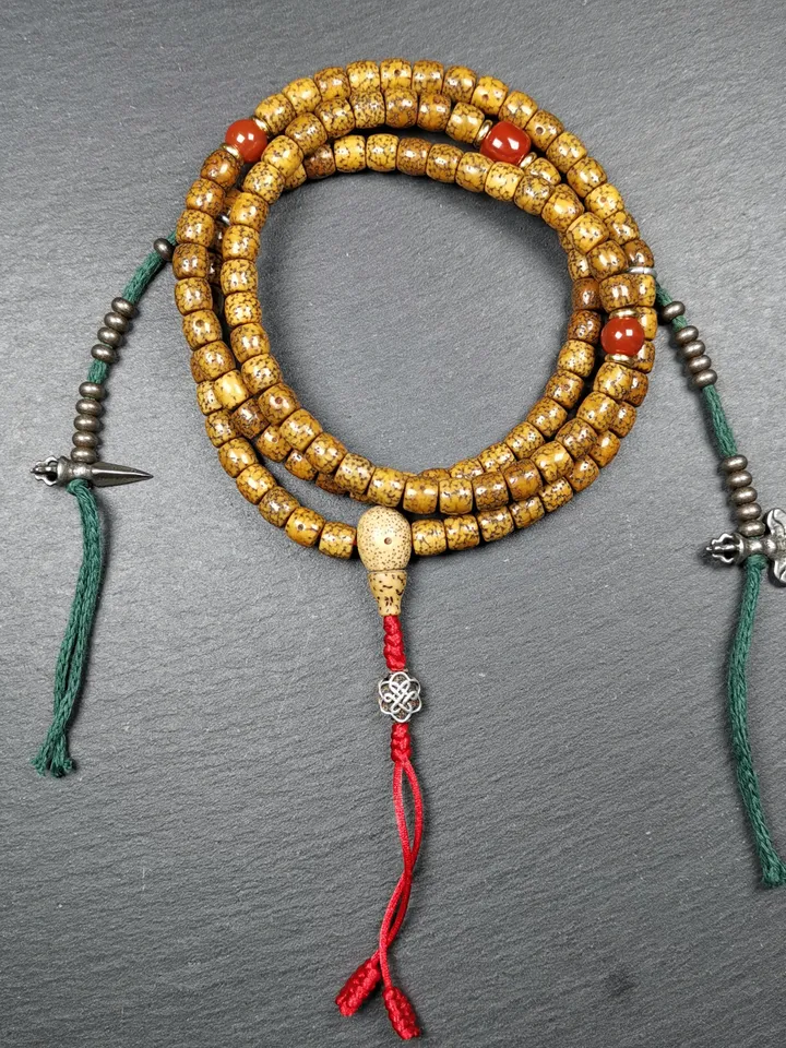 Gandhanra Old 108 Tibetan Lotus Seed Beads Mala,7mm Prayer Beads Necklace,Diameter 0.28", Circumference 28"