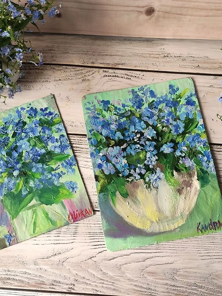 Bluebonnet Original Art Forget me nots Oil Painting Floral Artwork