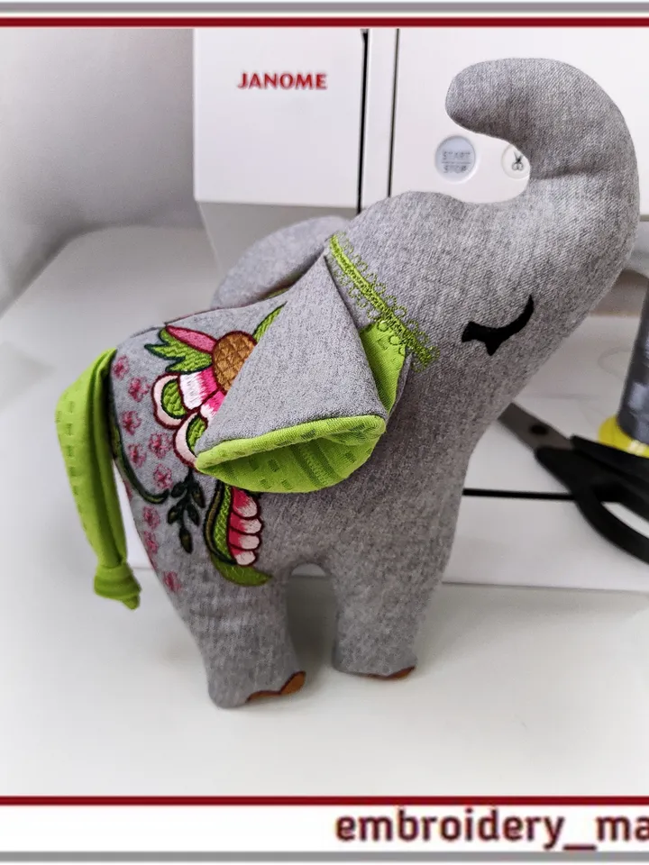 In The Hoop Elephant Doll toy with Floral Pattern Machine Embroidery Designs And Tutorial