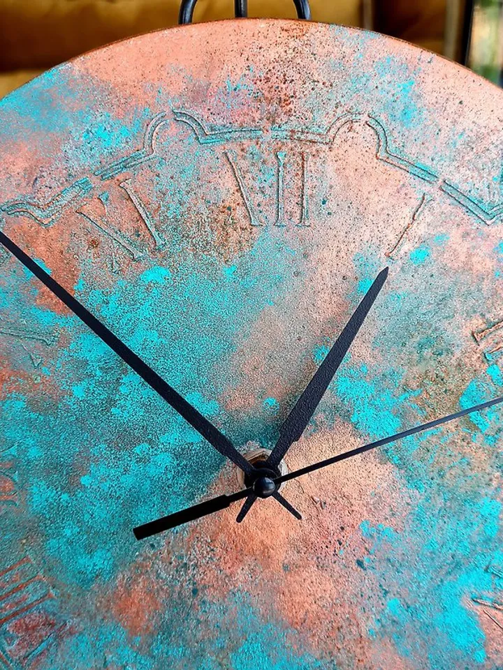 Unique art teal small copper color wall clock Retro wall clock Silent wall clock