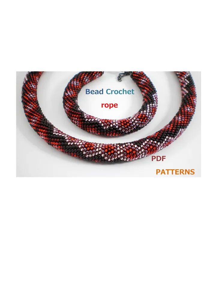 Bead crochet rope patterns «Rendezvous» necklace and bracelet, DIY, Instant Download, PDF fail