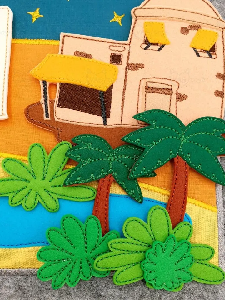 Arabian Nights ITH Play Set Embroidery Design, Desert Oasis Quiet Book Page, Camel Finger Puppets, Middle East Educational Toy