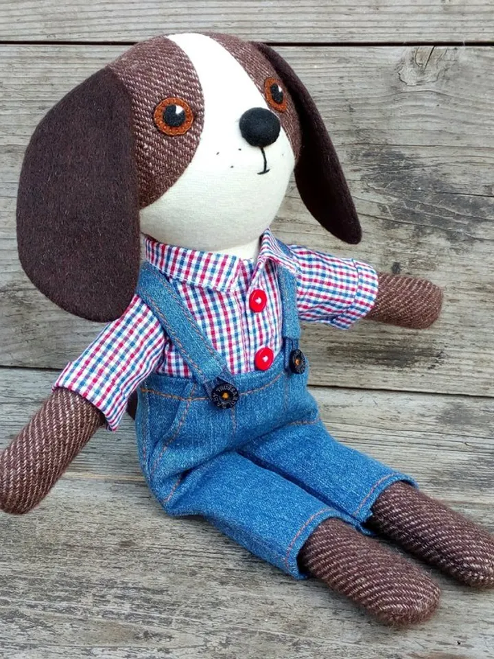 Brown dog boy, handmade plush toy, stuffed textile dog doll, puppy soft toy