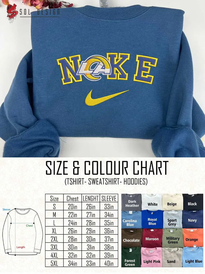 Ni.kee Los Angeles Rams Embroidered Sweatshirt, NFL Rams Embroidered T Shirt, NFL Team Embroidered Sweater, NFL Los Angeles Rams Shirt, Football Embroidered Hoodie