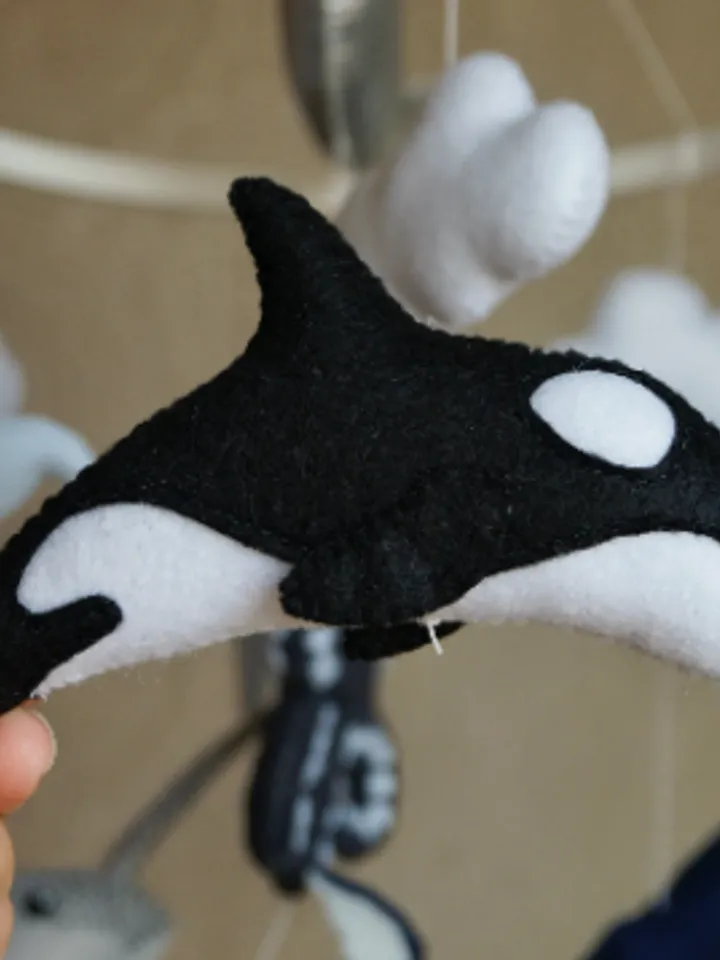 Baby mobile with whales for ocean nursery. Ocean octopus, narwhal, orca and whale for decor nautical nursery.