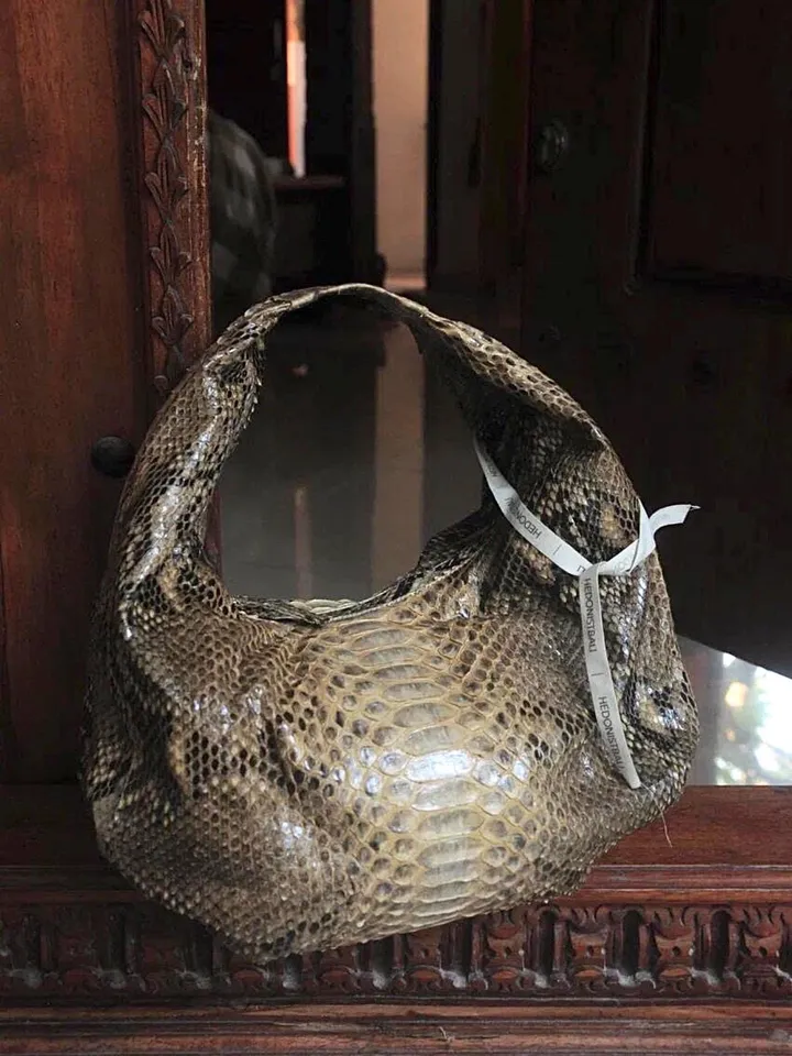 Medium Soft Hobo Classy Sport Woman Bag | Purse Genuine Python Skin | Reptile Skin Products | Cream Elegant Leather Designer Soft Bag Snake