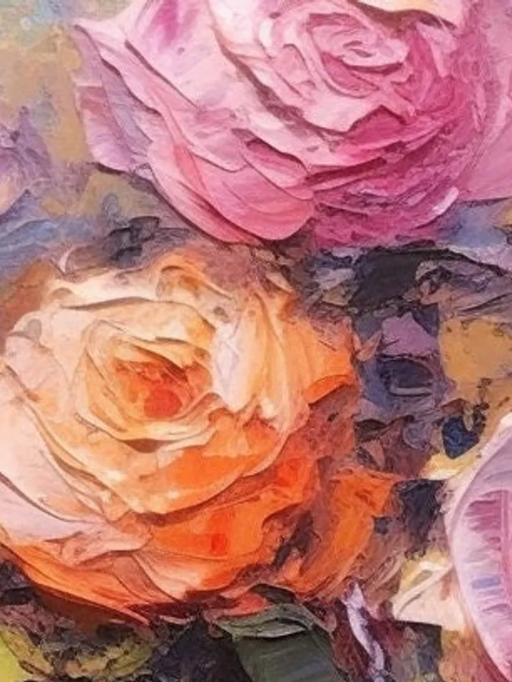Original Colorful Flowers Oil Painting On Canvas, Abstract Roses Painting, Boho Wall Décor, Large Wall Art, Custom Painting, Home Decor