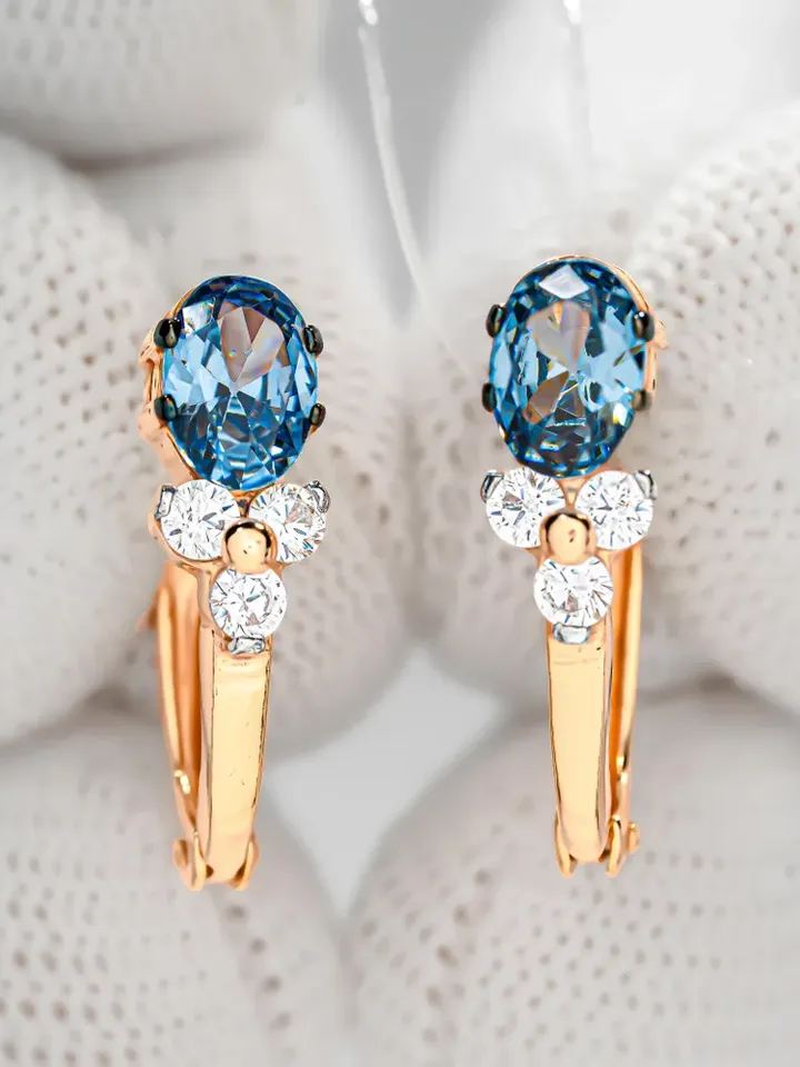 Earrings Silver gold plated 925 assay value, aquamarine