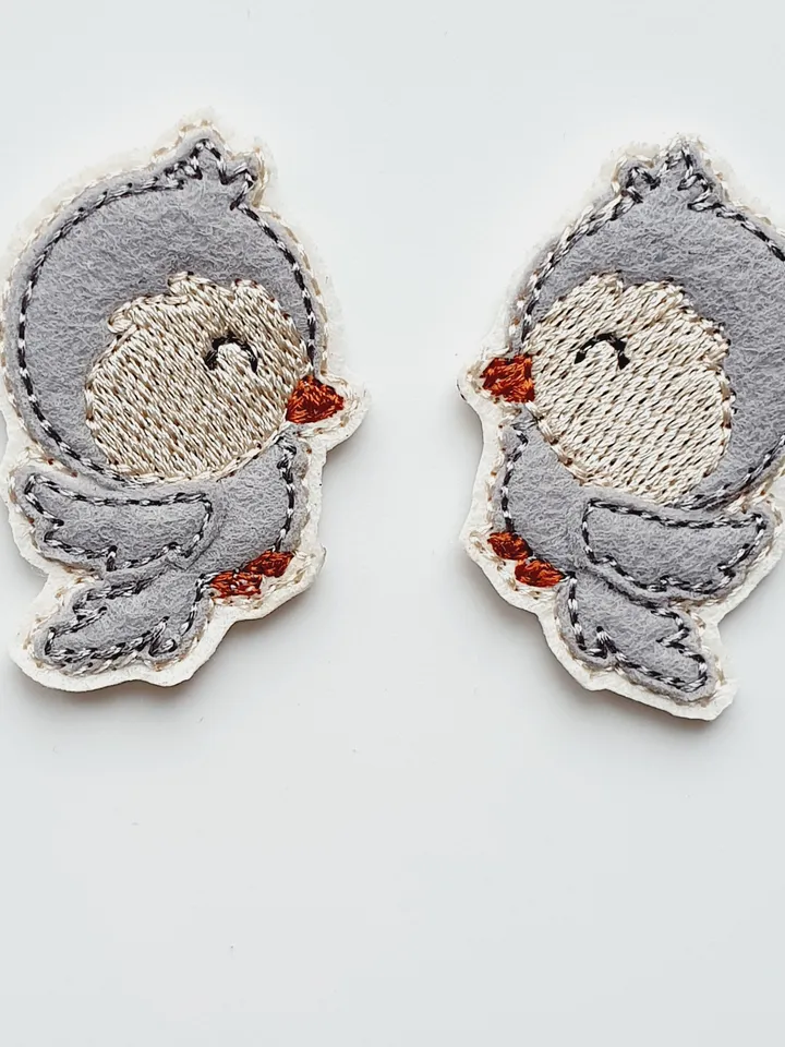 ITH Gray Bird Bullfinch Feltie Embroidery Design Applique, Winter Decor Mini Bird Pattern, 4x4 Hoop DIY Craft
