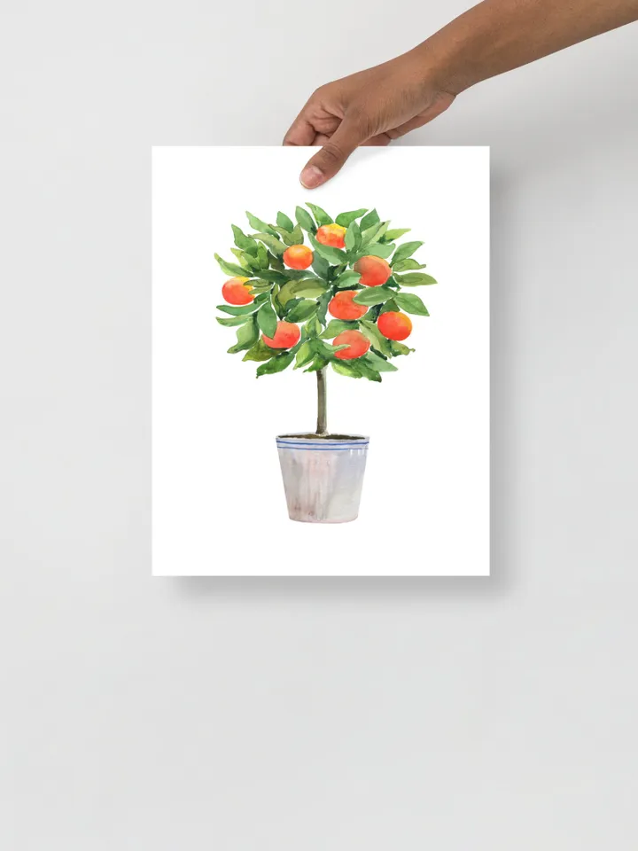 Orange Citrus Tree Watercolor Painting Print, Topiaries Print, Kitchen Fruit Print, Citrus Tree, Orange Fruit Art Print, Orange Plant Poster