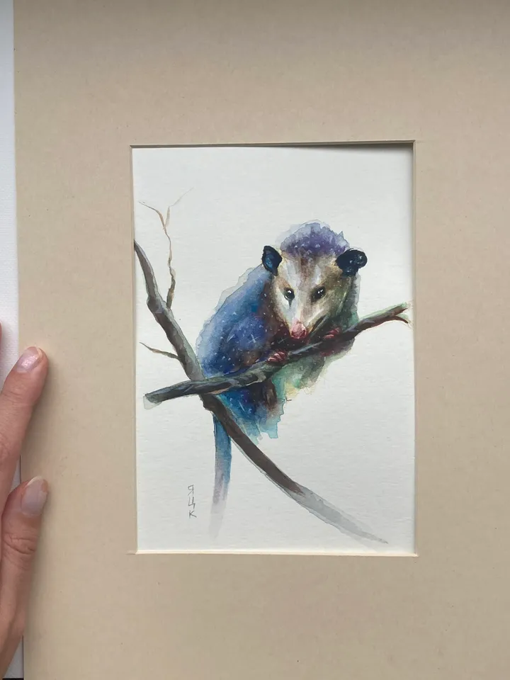 Opossum Painting Original Watercolor Painting Gift Small Animal Art Opossum Illustration Witchy Animals