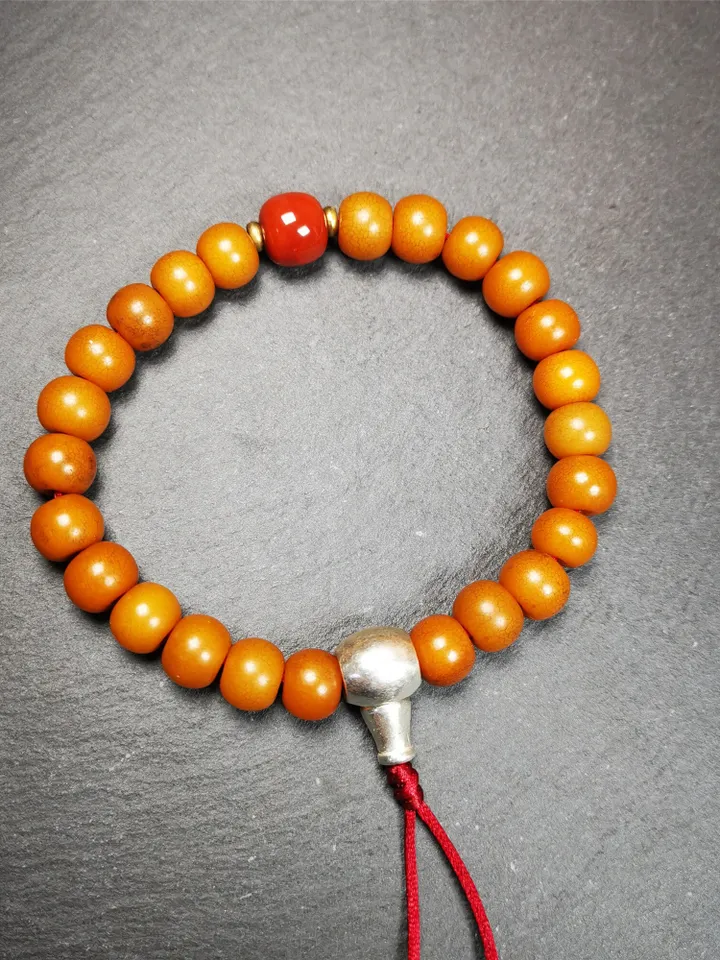 Gandhanra Handmade Tibetan Bracelet Mala,24pcs Corypha Linn Seed Beads,Prayer Beads ,Diameter 0.4", Circumference 8.7"
