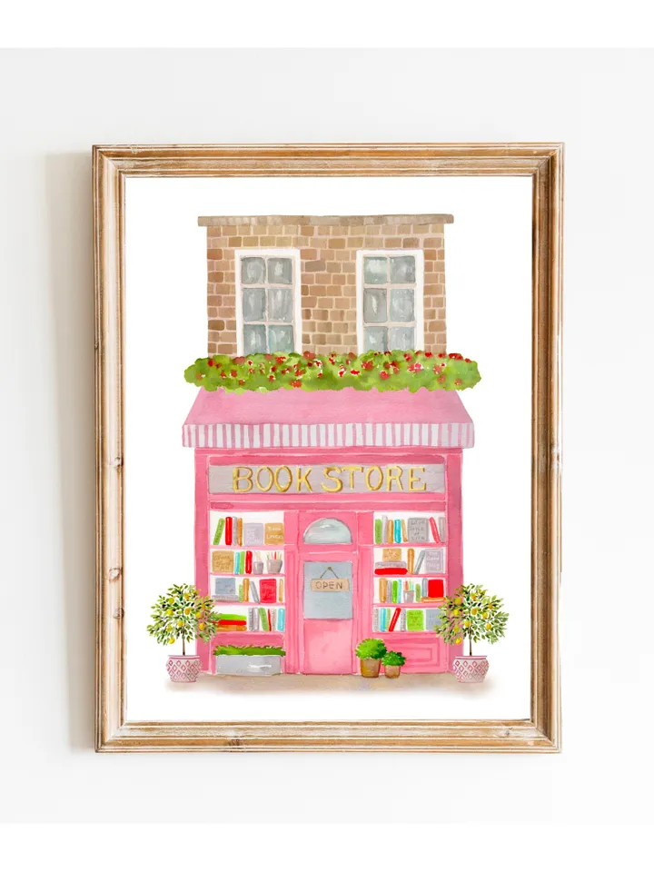 Book Store Watercolor Art  Print, Book Lover Gift, Bookshop Print, Library Art, french Art, Book Shop Art Print, Vintage Painting, Book Art