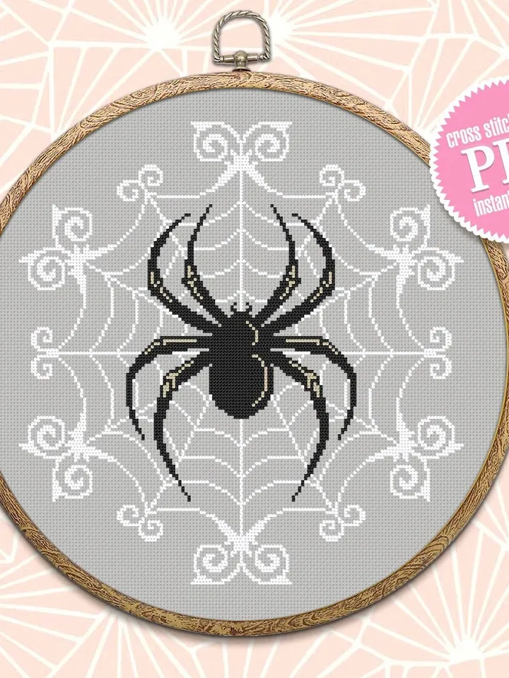 Halloween spider cross stitch pattern download PDF Spider web mandala cross stitch chart, Spooky cross stitch, Gothic home decor #H54