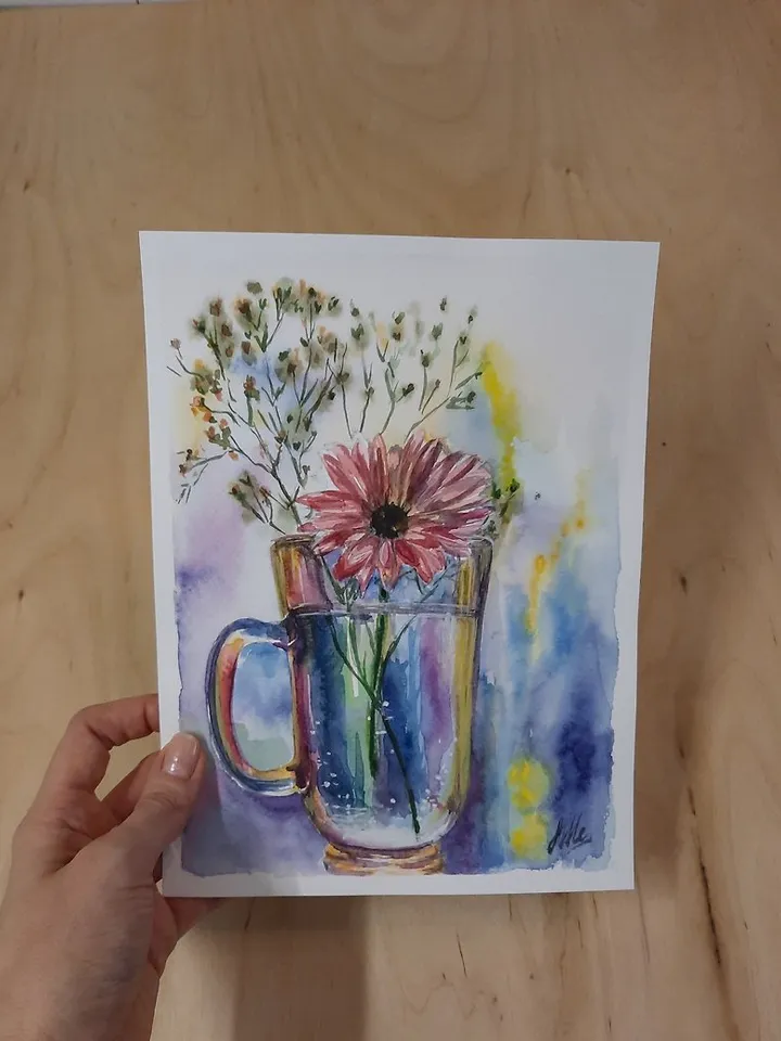 Flower still life painting Original watercolor painting Gerbera daisy painting