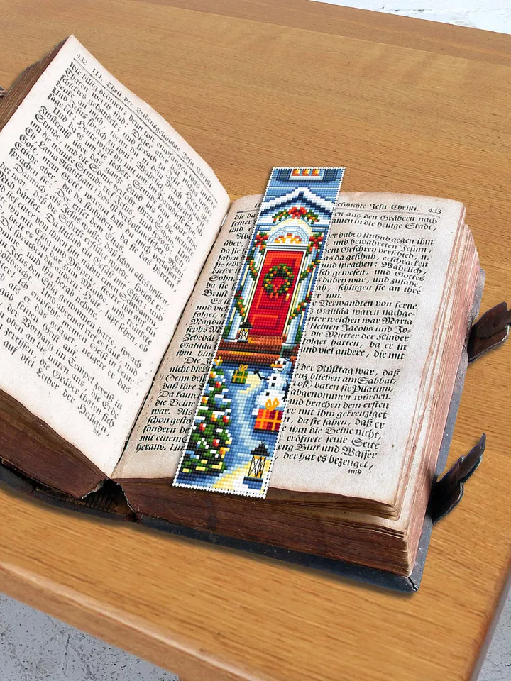 Christmas bookmark cross stitch pattern download PDF Christmas house cross stitch chart, Holiday handmade bookmark, Red door embroidery #B91