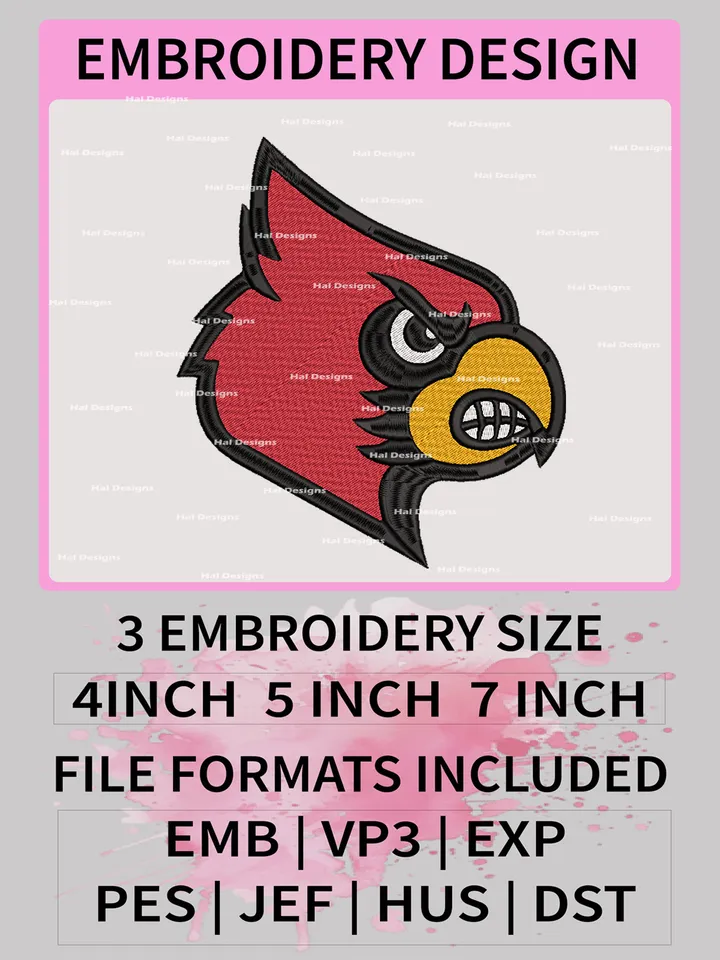 NCAA Louisville Cardinals Embroidery File, 3 Sizes, 6 Formats, NCAA Machine Embroidery Design, NCAA Logo, NCAA Teams