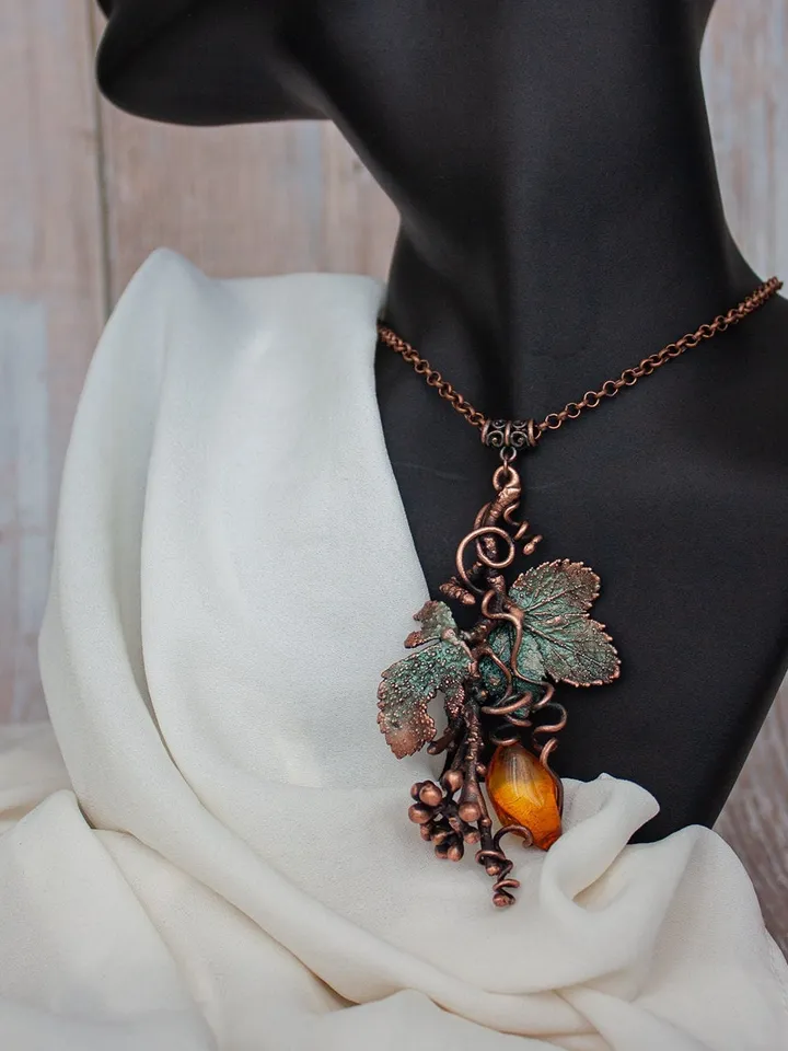 Copper handmade real leaf pendant, nature jewelry, original necklace, great gift for her, electroforming