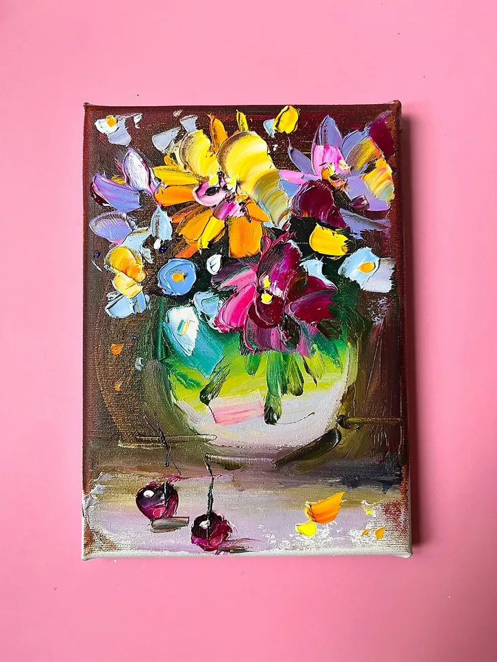 Sunflower Painting Original Art Impasto oil painting Floral Art Small Art