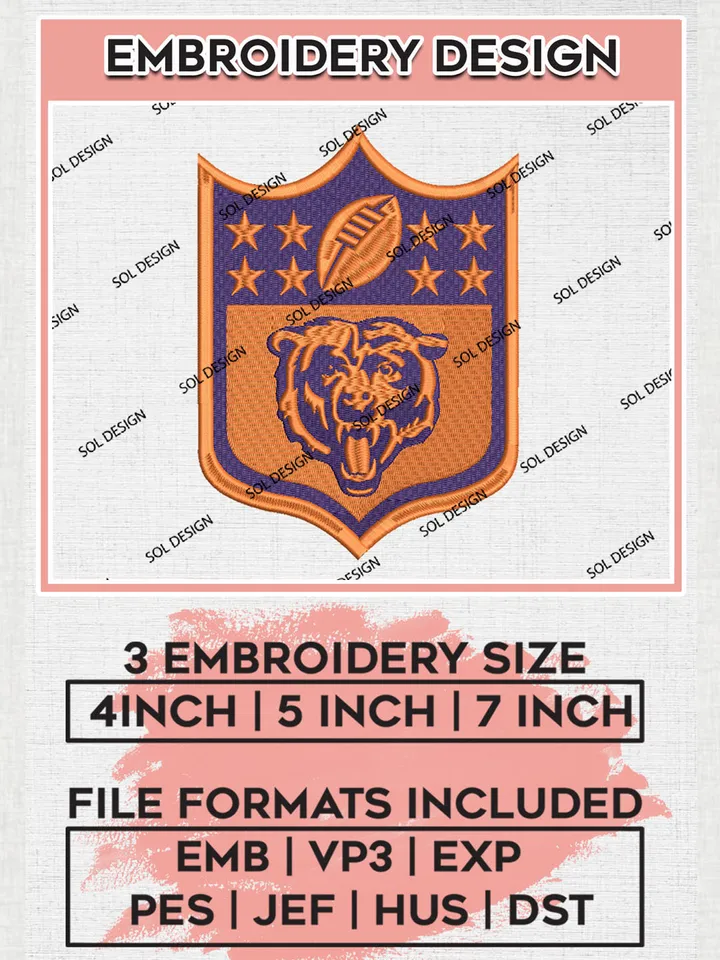 NFL Chicago Bears Logo Embroidery Designs, NFL Bears, NFL Logo Embroidery Files, NFL Chicago Bears Machine Embroidery Design, Digital Download