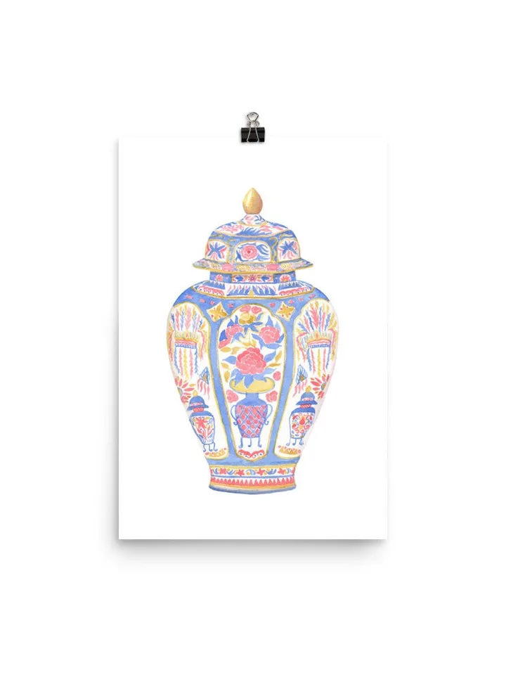 Blue Chinoiserie Vase Watercolor Painting, Pink Ginger Jar Art, Chinoiserie Chic Art, Hamptons Style, Vintage Chinoiserie, Charleston Art