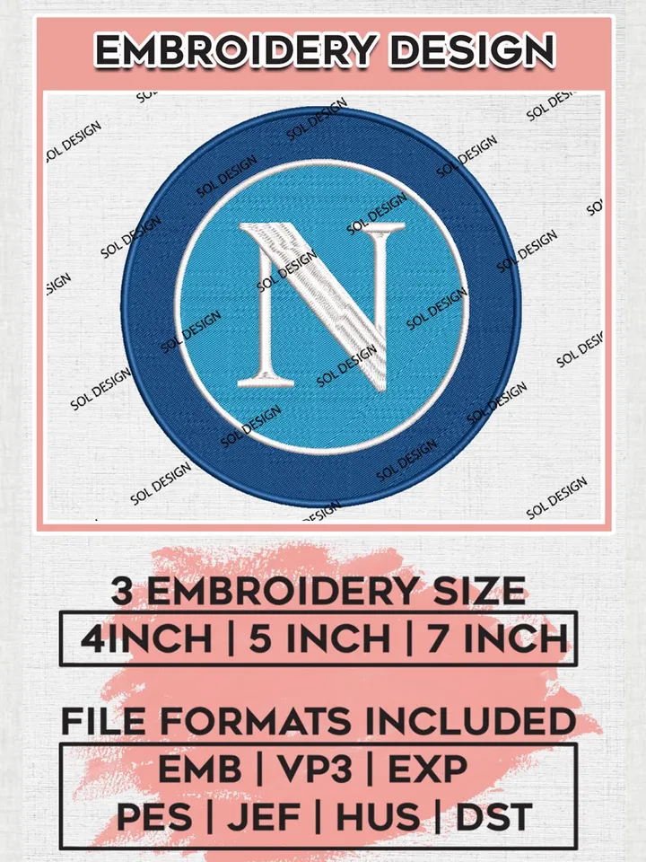 Napoli Logo Embroidery Design, Serie A Embroidery files, Serie A Napoli Teams, Football, Digital Download