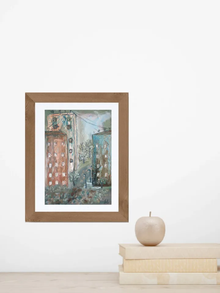 Oil Painting City Streets at Dawn, Empty Streets, Original Art, Handmade, Paper 12x8 inches