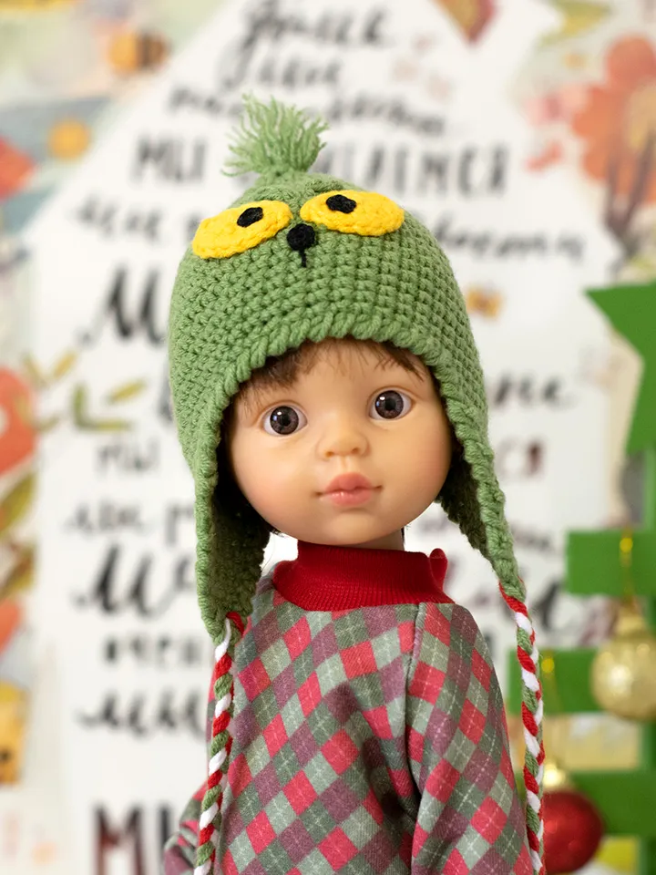 Mr. Grinch crocheted hat for Paola Reina doll, Meadowdolls Dumplings, Little Darling, Siblies for Halloween or Christmas