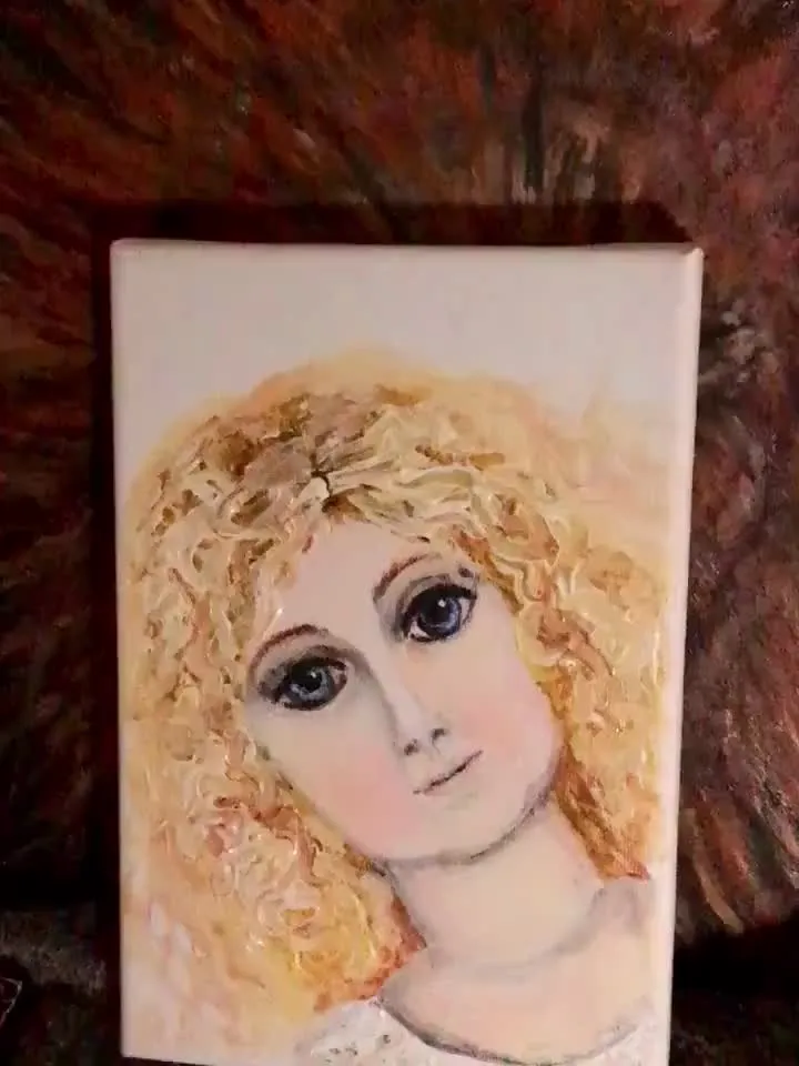 Vintage doll painting,original acrylic painting on stretched 3 d canvas