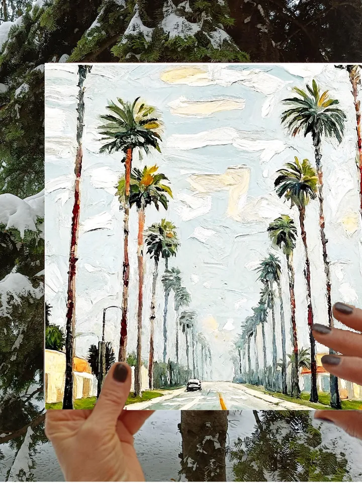 Los Angeles Oil Painting Street Original Art Impasto Scene Sunset Boulevard Impressionist Painting Palm Trees Car Cityscape Art Gift