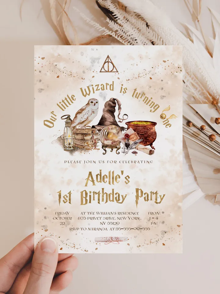 The Chosen One Invitation; Wizard Birthday Party; Magic School 1st Birthday Invitation Template; Editable Wizarding World Invitation; W7